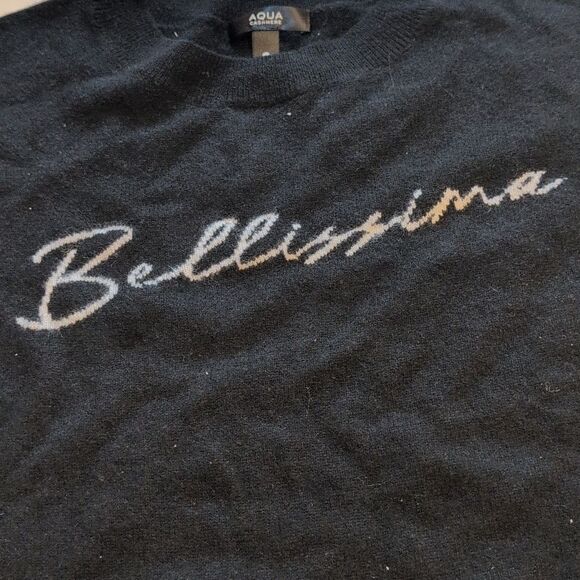 NWT Aqua Cashmere Sweater Bellissima Black Crew Neck Size S - Picture 8 of 11